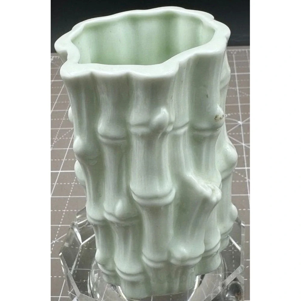 Asian Celadon Porcelain Vase Bamboo Stalk Pencil Holder 4